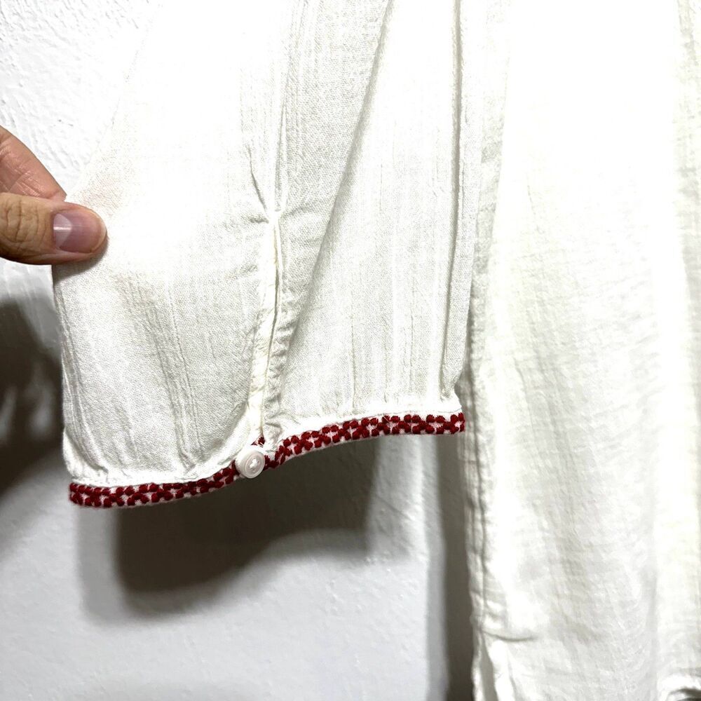 Talbots Embroidered Top White Floral Red Blouse 3/4 Sleeve Women sz Extra Large - Picture 7 of 8